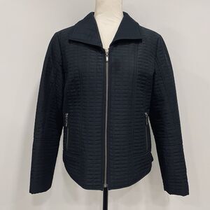 CHICO’S Women's M Black Quilted Zip Moto Fall Jacket Business Office Siren Sz 1